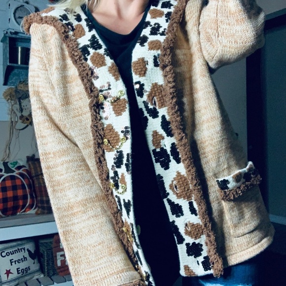 Vintage Sweaters - NWT VTG Storybook Knits bedazzled giraffe button up cardigan chunky sweater